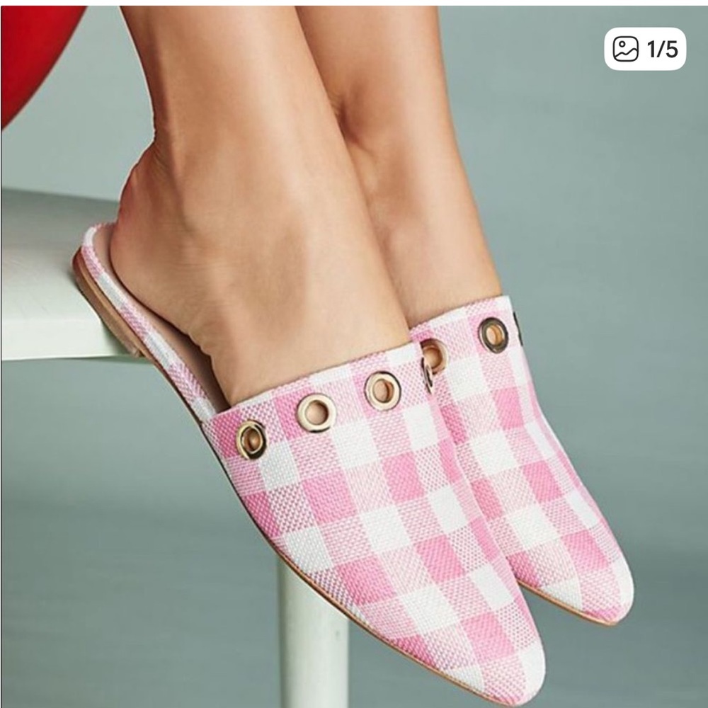 Anthropologie Pink Gingham Mules, 11